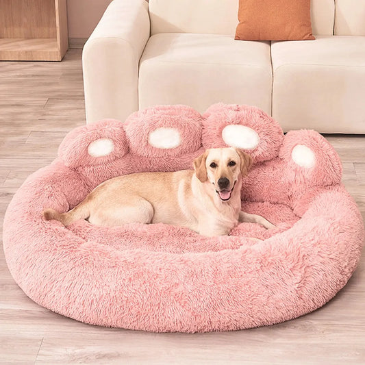 Bear paw pet bed in pink for dogs and cats