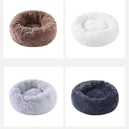 Plush round cat nest bed available in multiple colors