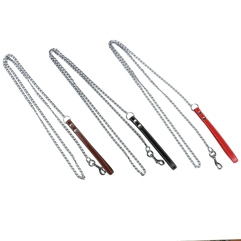 Brown handle chain leash for dogs
