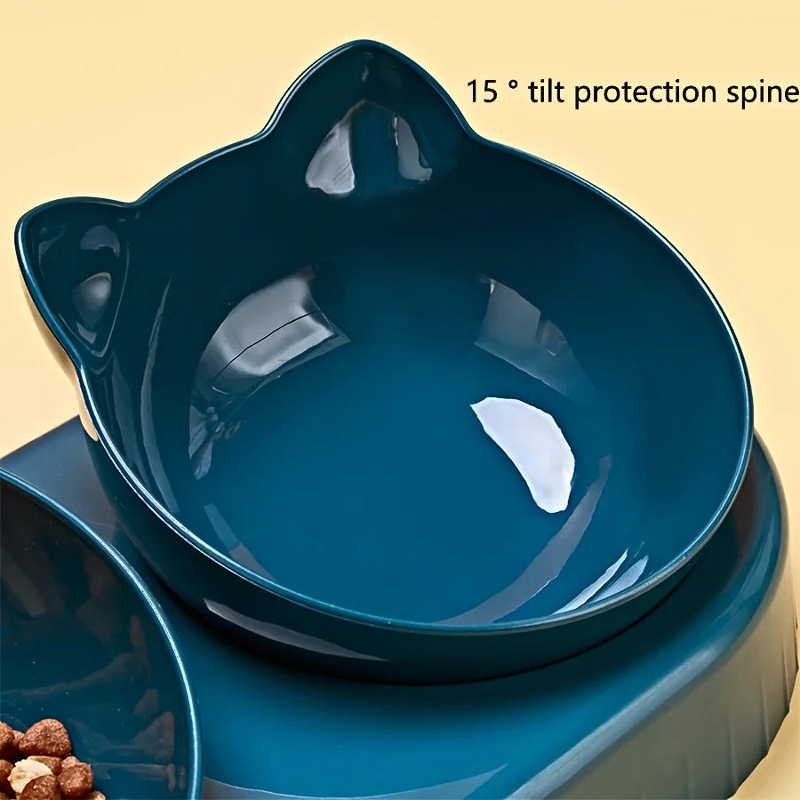 3-in-1 Cat Ear Pet Bowl Set with Automatic Water Dispenser – Anti-Vomiting Raised Cat and Dog Feeder with Tilted Food Bowls and Gravity Water Bottle