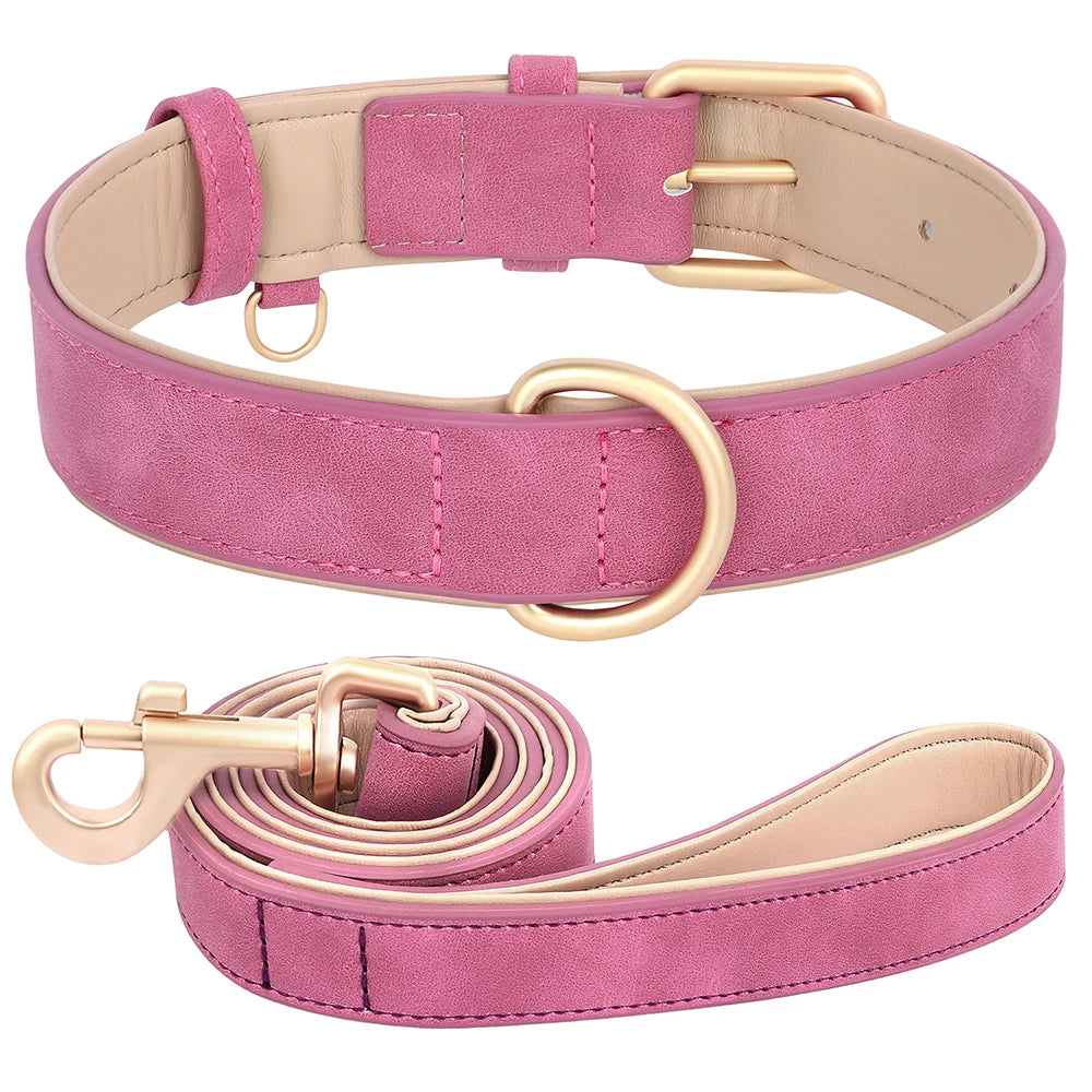 Soft Padded Dog Collar & Leash Set – Adjustable PU Leather Collar for Small, Medium & Large Dogs