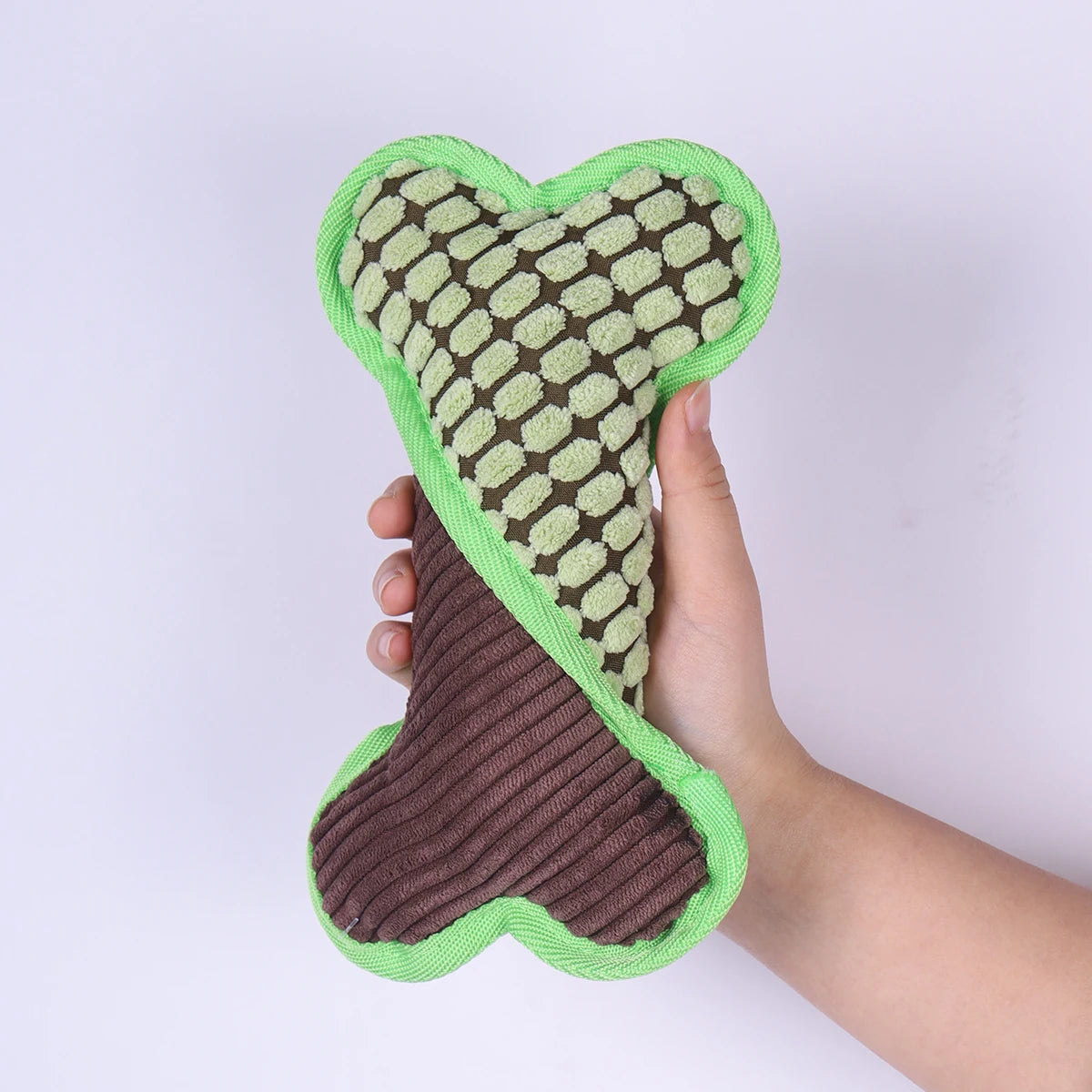 Durable fleece dog toy in bone shape – safe for chewing and fetch