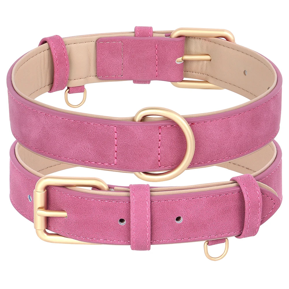Soft Padded Dog Collar & Leash Set – Adjustable PU Leather Collar for Small, Medium & Large Dogs