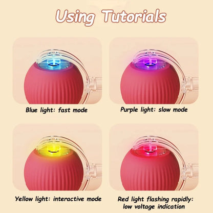 Rechargeable Smart Cat Ball Toy – Interactive Automatic Rolling Ball with Faux Tail, USB Type-C Charging, Anti-Obstacle Design for Dogs & Cats