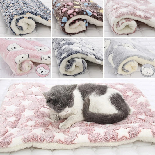 Soft plush pet bed mat for cats and small dogs in pastel colors