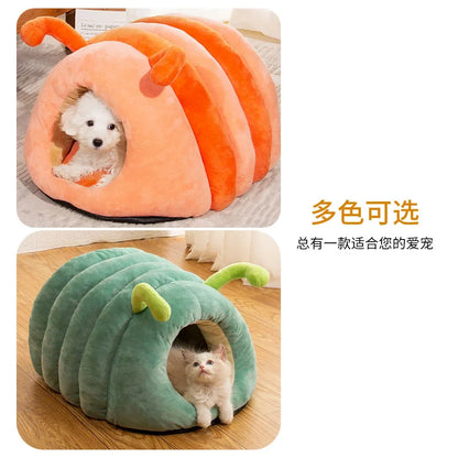 Orange plush pumpkin cat house – soft cotton enclosed sleeping bed