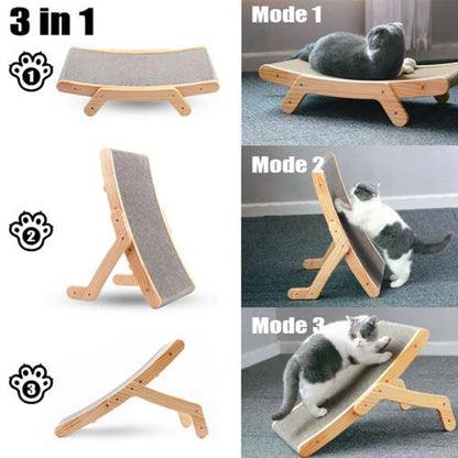 3-in-1 wooden cat scratcher – bed, scratch pad, and climbing toy