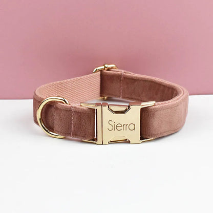 Custom Velvet Dog Collar & Leash – Engraved Pet Name Tag