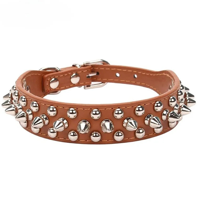 Adjustable PU Leather Dog Collar – Spiked Punk Style for Medium & Large Dogs