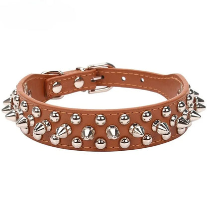 Adjustable Leather Pet Collar with Rivets – Small & Medium Dogs
