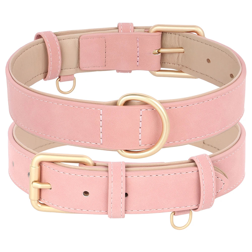 Soft Padded Dog Collar & Leash Set – Adjustable PU Leather Collar for Small, Medium & Large Dogs