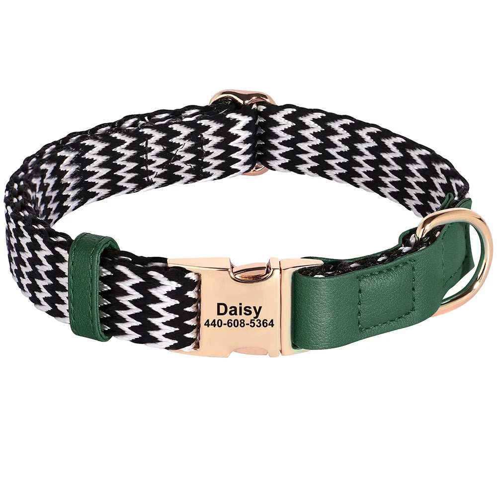 Personalized Dog Collar – Nylon & Leather Adjustable Collar with Custom Engraved ID Tag