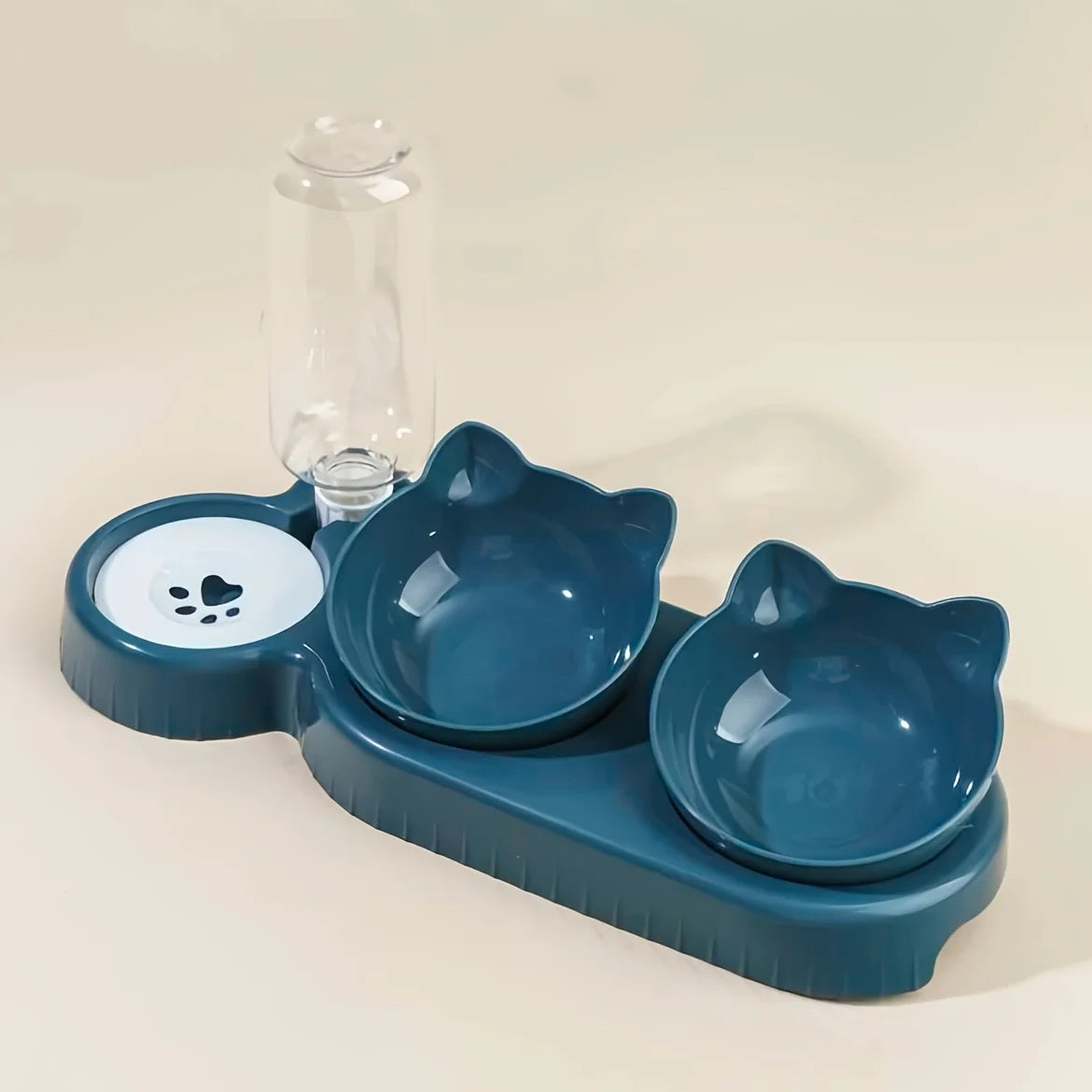 3-in-1 Cat Ear Pet Bowl Set with Automatic Water Dispenser – Anti-Vomiting Raised Cat and Dog Feeder with Tilted Food Bowls and Gravity Water Bottle