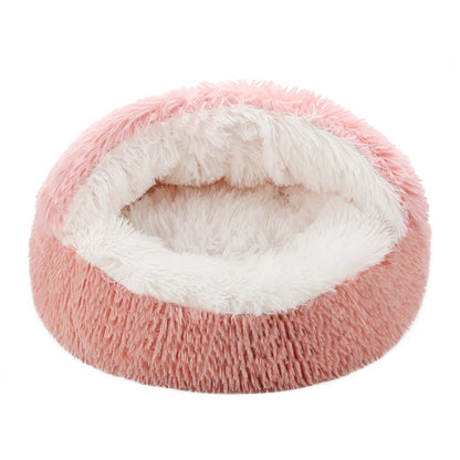 Fluffy Cat Cave Bed – Round Donut with Hood