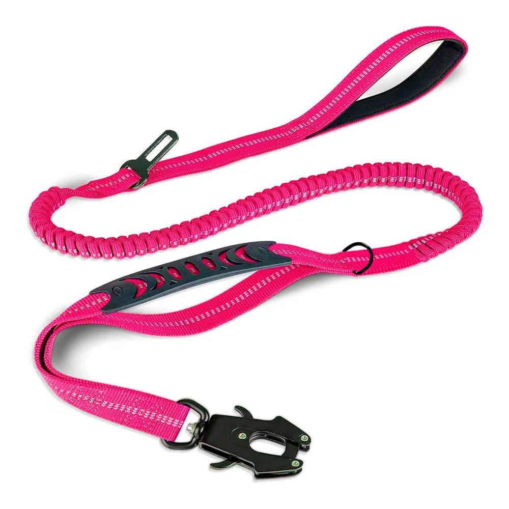 Reflective Shock-Absorbing Dog Leash with Car Seatbelt – For Large Dogs