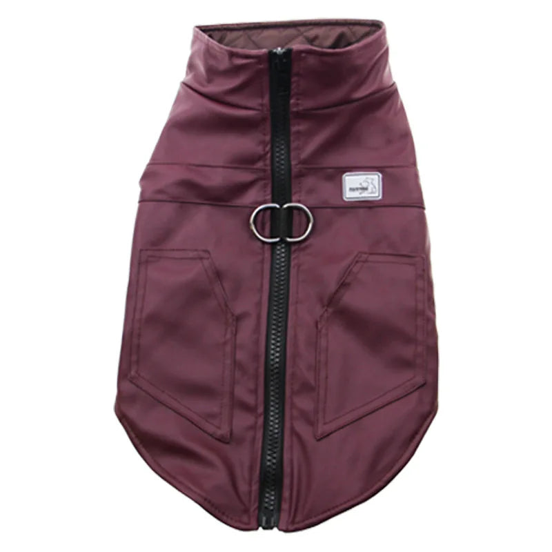 PU Leather Winter Dog Coat – Waterproof Jacket for Large Dogs