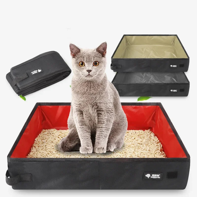 Portable folding pet litter box – open red interior