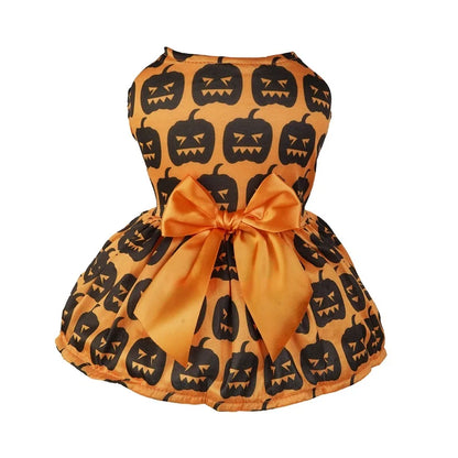 Halloween Dog Dress – Pumpkin Print Costume for Small Dogs