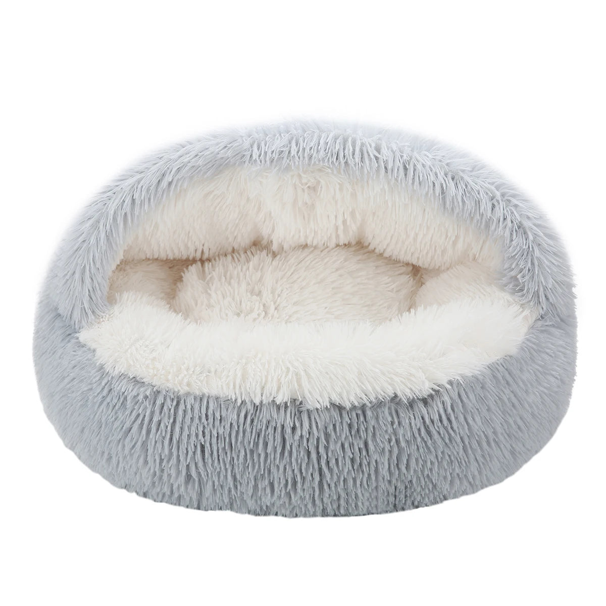 Fluffy Cat Cave Bed – Round Donut with Hood