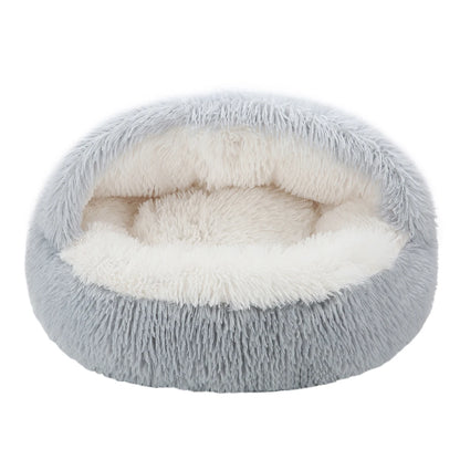 Fluffy Cat Cave Bed – Round Donut with Hood