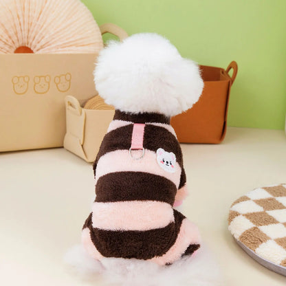 Warm Fleece Dog Jumpsuit – Checkered Pajamas for Small Dogs