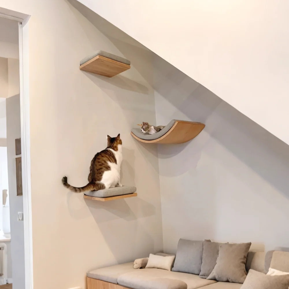 Corner-mounted wooden cat nest – stylish and functional design