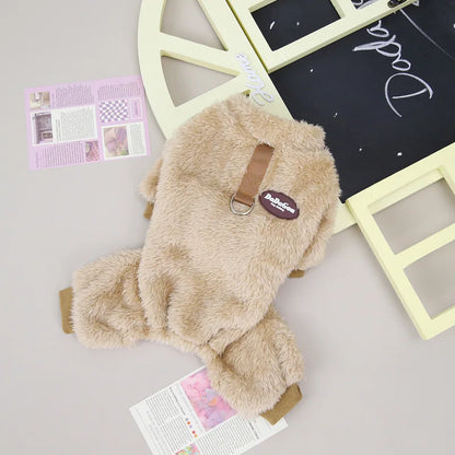 Warm Fleece Dog Jumpsuit – Checkered Pajamas for Small Dogs