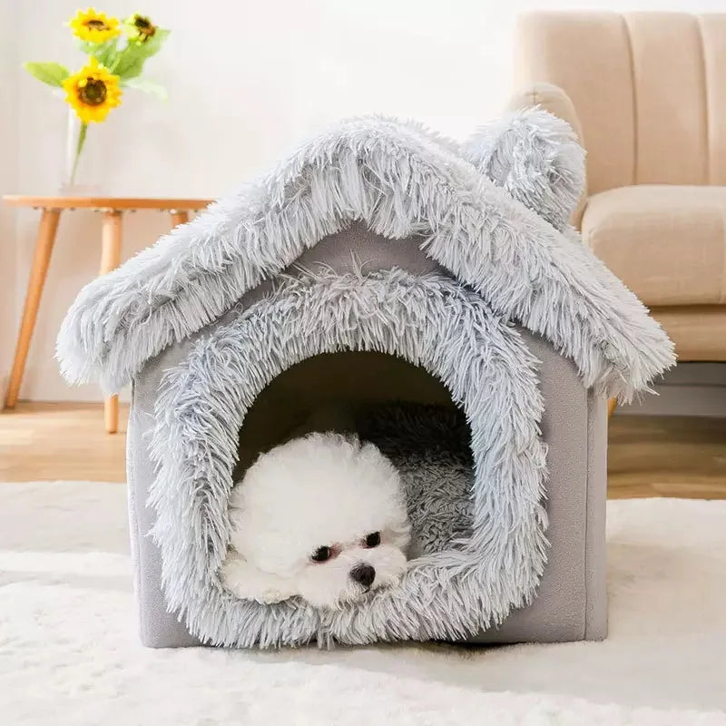 Foldable Dog & Cat House Bed – Warm Indoor Kennel with Cushion