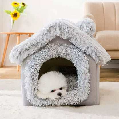 Foldable Dog & Cat House Bed – Warm Indoor Kennel with Cushion