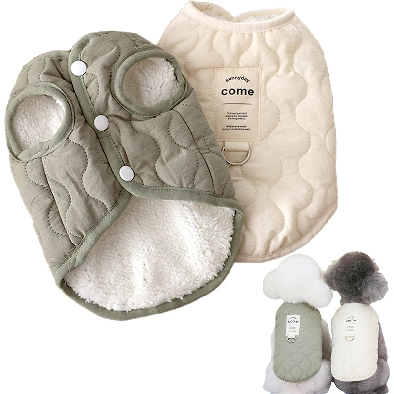 Beige cotton winter dog vest – flat lay