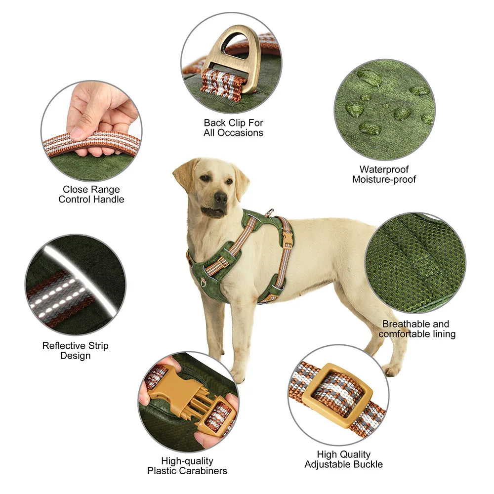 Green reflective dog harness – waterproof adjustable vest