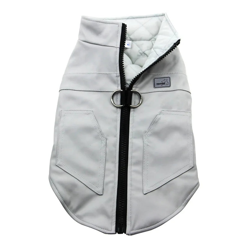 PU Leather Winter Dog Coat – Waterproof Jacket for Large Dogs