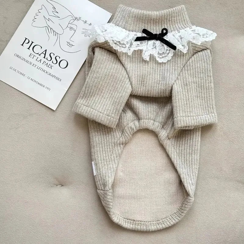 Gray lace sweater for small breed dogs
