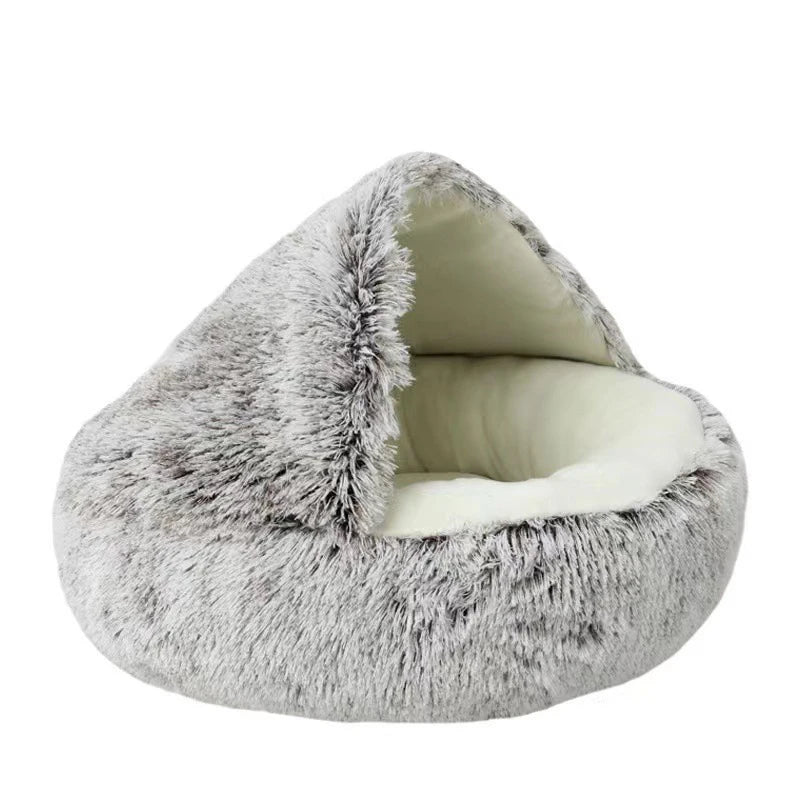 Covered Plush Pet Bed – Warm Round Nest for Cats & Dogs