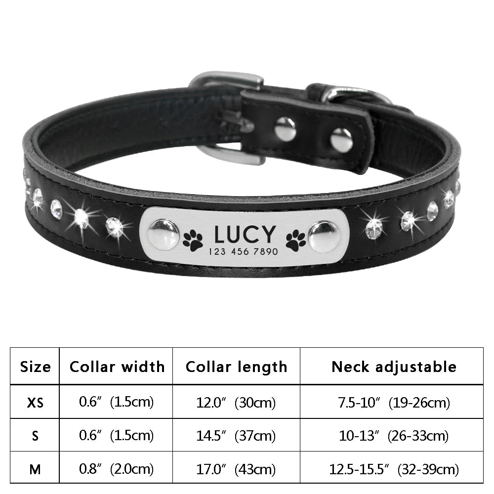 Personalized Cat & Dog Collar with Crystal Rhinestones – Adjustable Collar with Custom Engraved Anti-Lost ID Tag