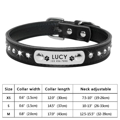 Personalized Cat & Dog Collar with Crystal Rhinestones – Adjustable Collar with Custom Engraved Anti-Lost ID Tag
