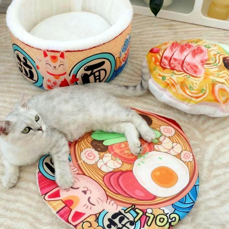 Instant noodle style dog and cat bed with cushion