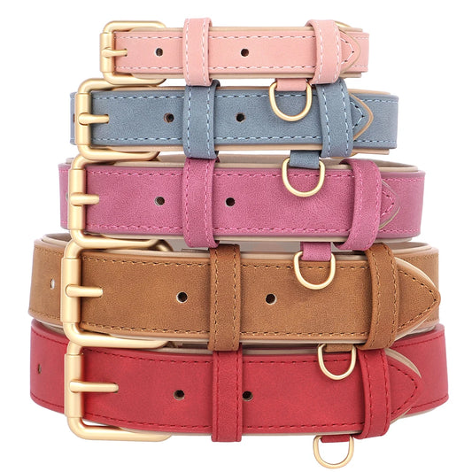 Pink padded dog collar with matching leash – durable PU leather