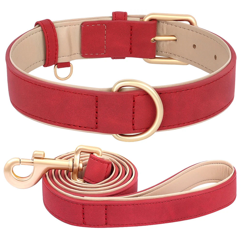 Soft Padded Dog Collar & Leash Set – Adjustable PU Leather Collar for Small, Medium & Large Dogs