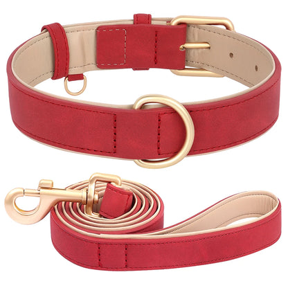 Soft Padded Dog Collar & Leash Set – Adjustable PU Leather Collar for Small, Medium & Large Dogs