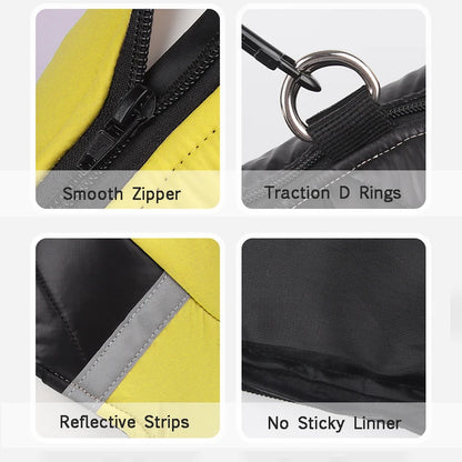 Black waterproof dog jacket with fleece lining
