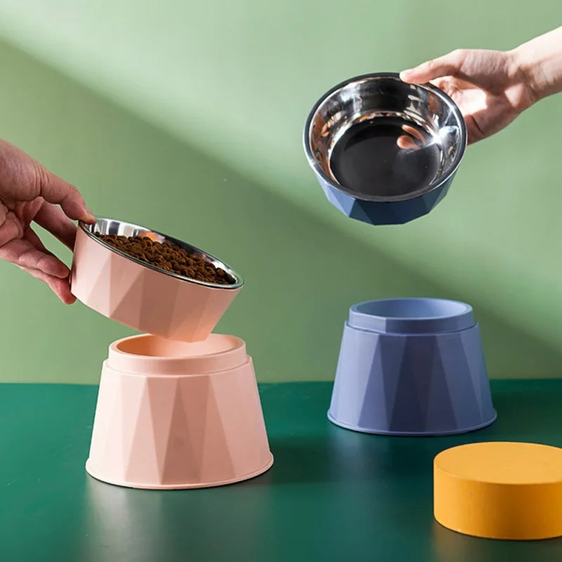 Elevated stainless steel cat bowl with non-slip base