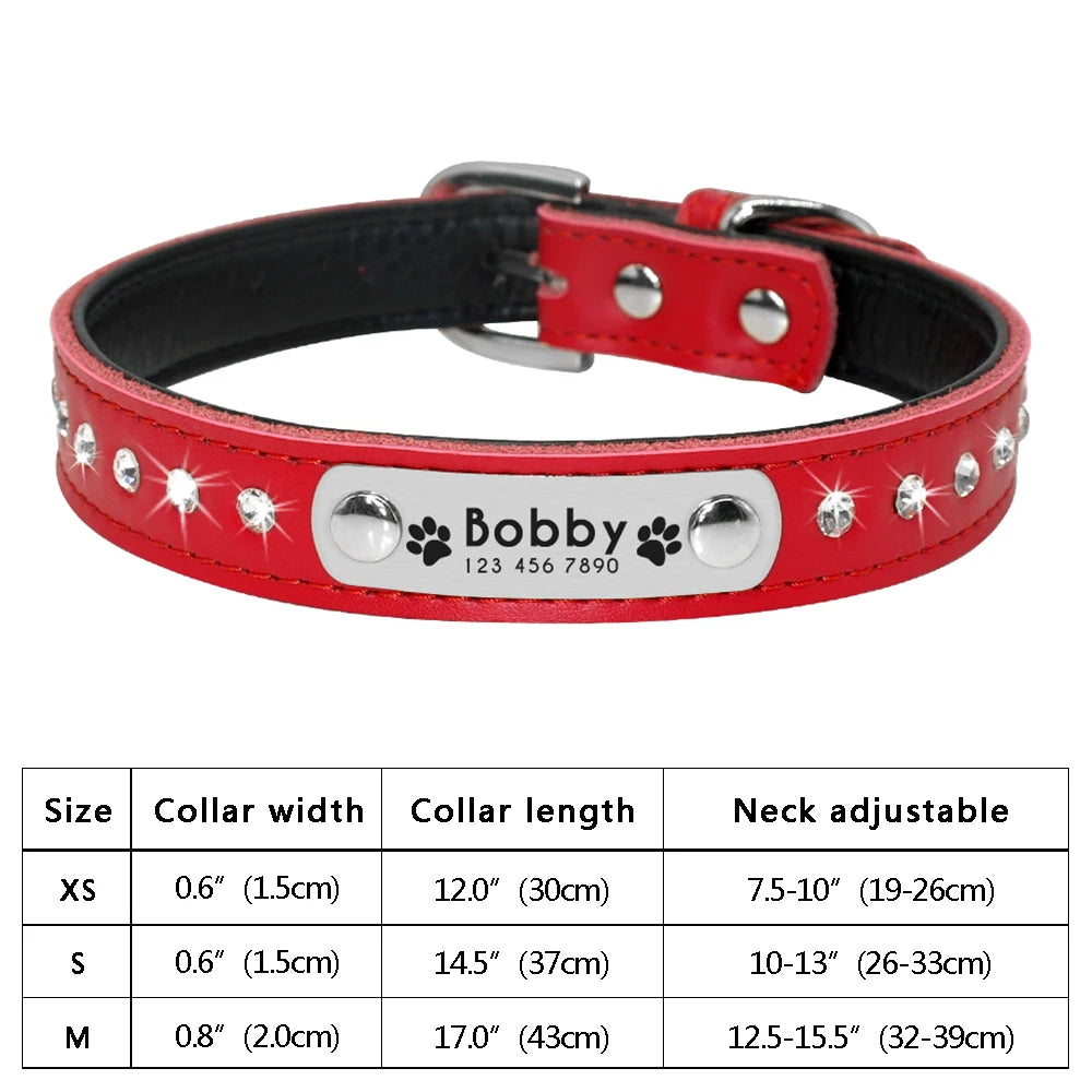 Personalized Cat & Dog Collar with Crystal Rhinestones – Adjustable Collar with Custom Engraved Anti-Lost ID Tag
