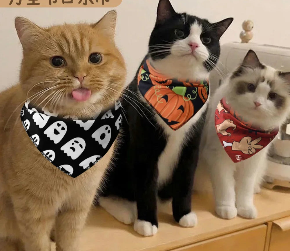 Halloween pet bandanas with spooky designs