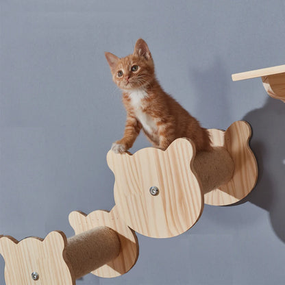 Set of wall-mounted cat furniture – shelves, hammocks, and posts