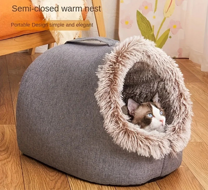 portable pet cave bed plush winter cushion