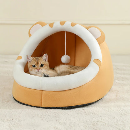 Yellow cozy pet cave bed for cats and puppies