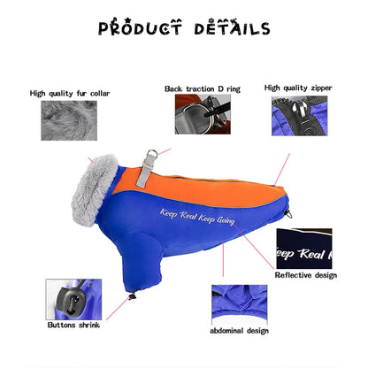 Winter Dog Jacket with Fur Collar – Waterproof Warm Coat