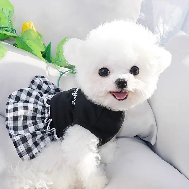 White top with plaid skirt dog dress – product display