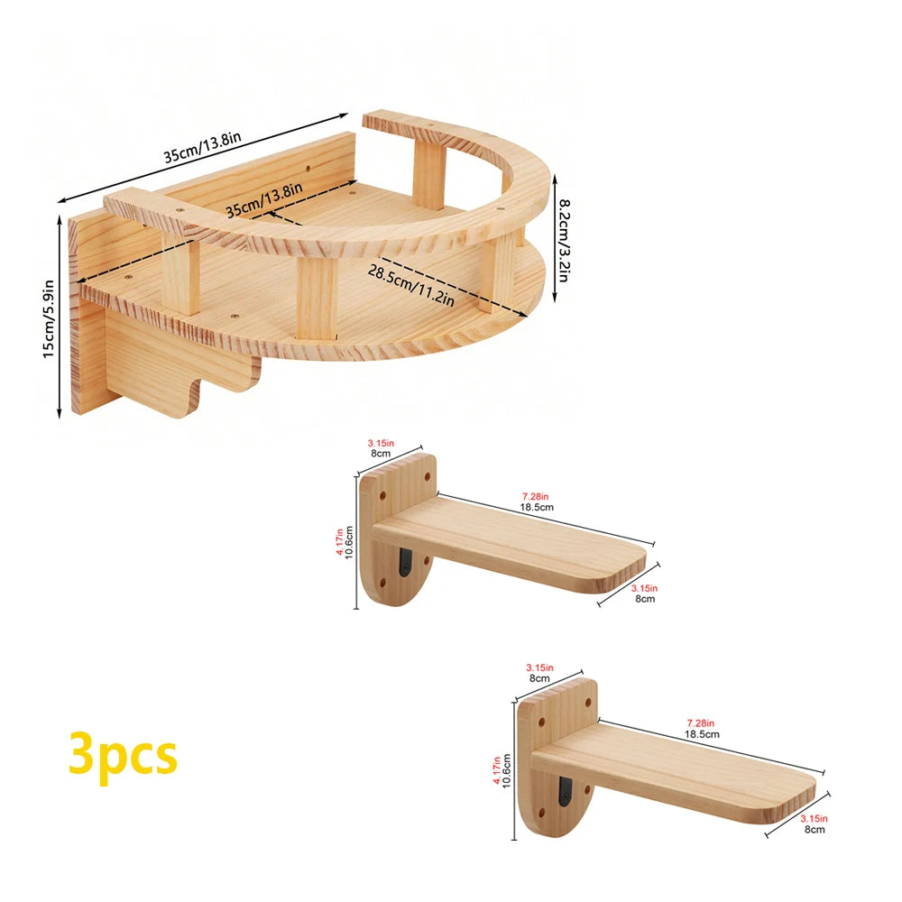 Wall-Mounted Cat Playground – Wooden Cat Shelves, Hammocks, Houses & Climbing Bridges